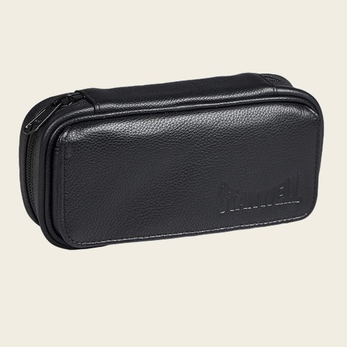 Closeout Black Leather Combination Tobacco Pouch With 2 Pipe Bag Case